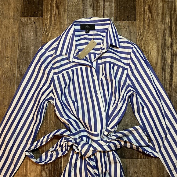 J.Crew NWT Stripe Tie-Waist Shirtdress Blue and White Size 4 - Picture 3 of 8